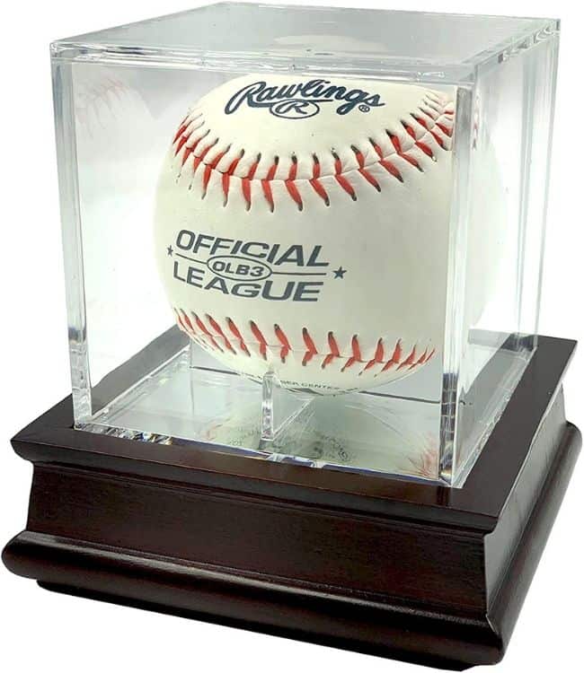 Single Baseball Display Case With Wooden Stand