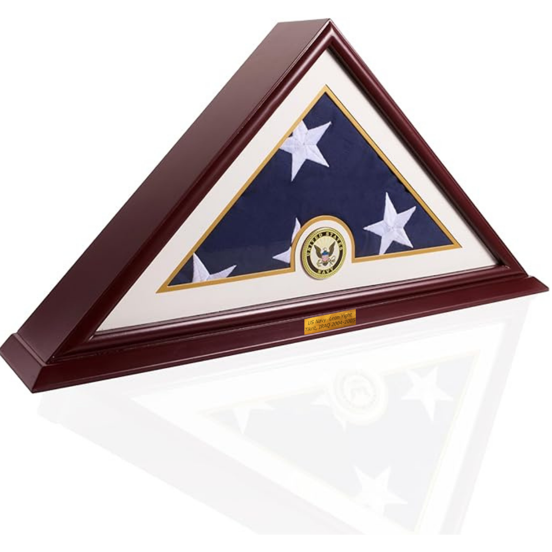 5'x9' Flag Display Case for American Veteran Burial Flag - Solid Wood, Cherry Finish -Armed Forces Options with A Custom Nameplate