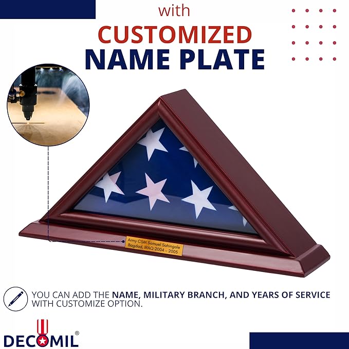 3'x5' Flag Display Case, Cherry Finish Shadow Box (Not for Burial Funeral Flag) with A Customized Name Plate