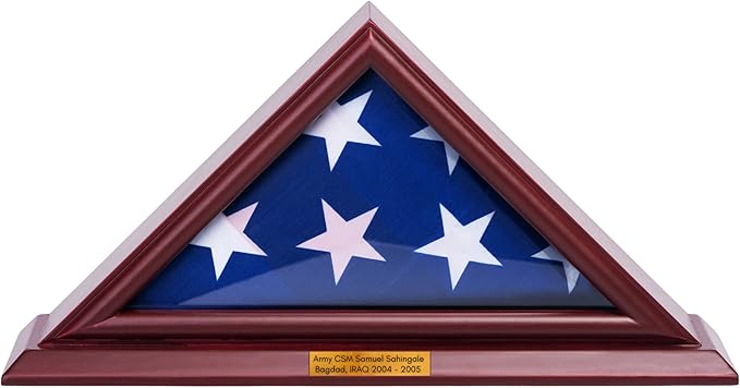 3'x5' Flag Display Case, Cherry Finish Shadow Box (Not for Burial Funeral Flag) with A Customized Name Plate