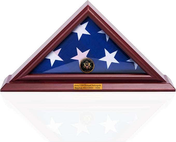 DECOMIL Flag Display Case for 3x5 Folded Flags, Flag Box Display case- NOT for Burial ( 5X9) Flag, Shadow Box Frame, with Armed Forces Emblems for Military and Patriots (Army)