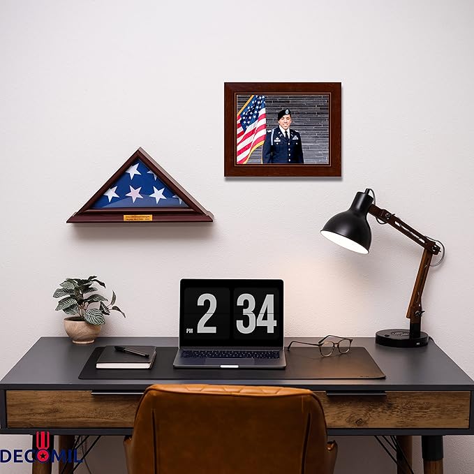 3'x5' Flag Display Case, Cherry Finish Shadow Box (Not for Burial Funeral Flag) with A Customized Name Plate