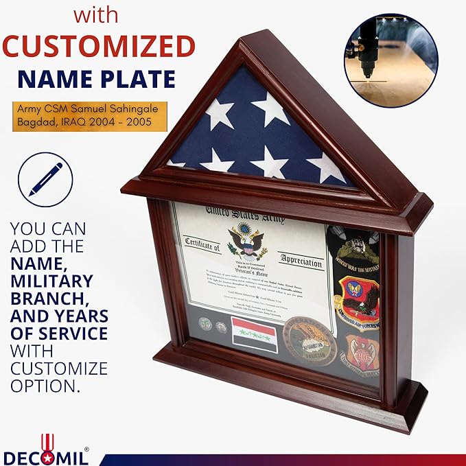 3x5 Flag Display Case with Certificate Holder - Customize Name Plate (Flag Box with Certificate) - Not for 5x9 Burial Flag