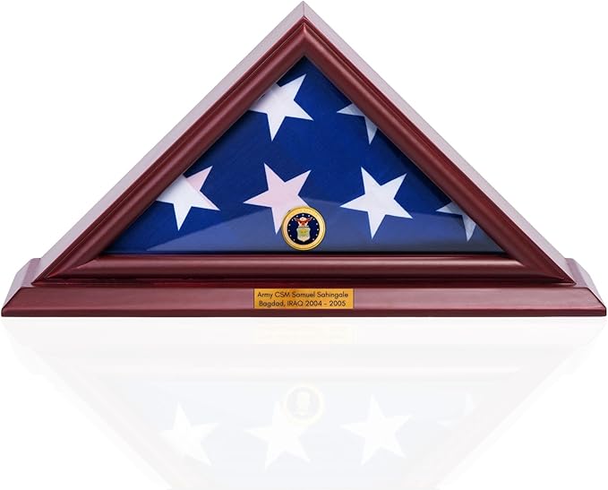 Flag Display Case for 3x5 Folded Flags, Flag Box Display case- NOT for Burial ( 5X9) Flag, Shadow Box Frame, with Armed Forces Emblems for Military and Patriots (AIR Force)