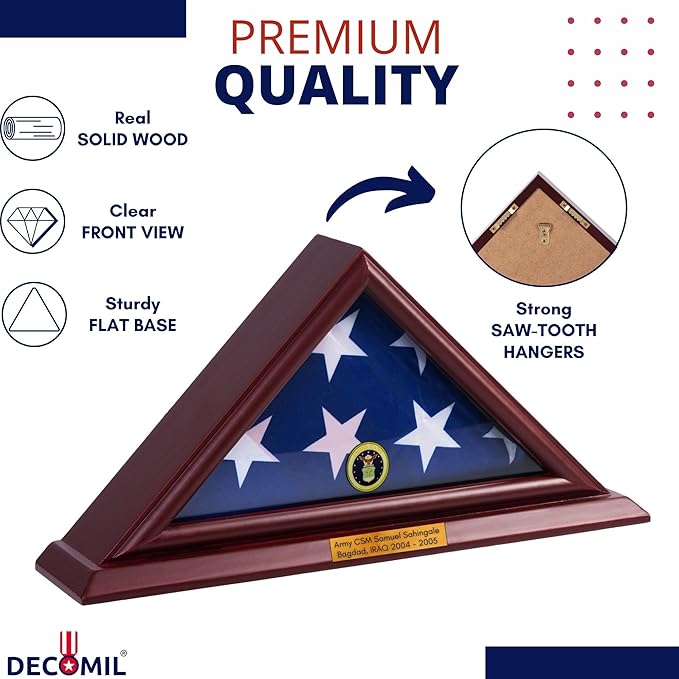 Flag Display Case for 3x5 Folded Flags, Flag Box Display case- NOT for Burial ( 5X9) Flag, Shadow Box Frame, with Armed Forces Emblems for Military and Patriots (AIR Force)