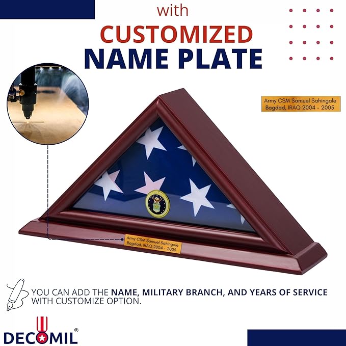 Flag Display Case for 3x5 Folded Flags, Flag Box Display case- NOT for Burial ( 5X9) Flag, Shadow Box Frame, with Armed Forces Emblems for Military and Patriots (AIR Force)