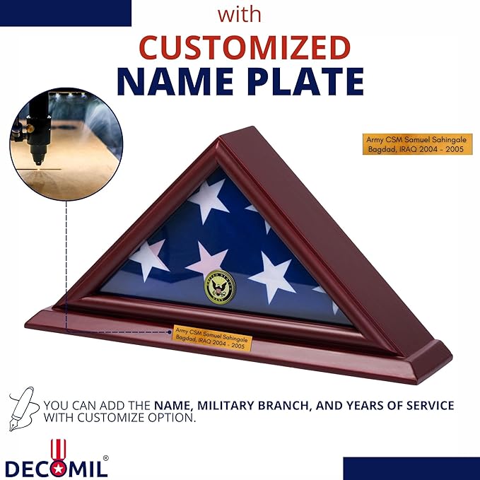 Flag Display Case for 3x5 Folded Flags, Flag Box Display case- NOT for Burial ( 5X9) Flag, Shadow Box Frame, with Armed Forces Emblems for Military and Patriots (Navy)