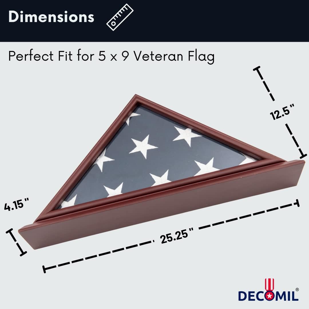 5x9 Flag Display Case for American Veteran Burial Flag - Wall Mounted Folded Flag Shadow Box with Clear Plexiglass Front, Solid Wood Cherry Finish