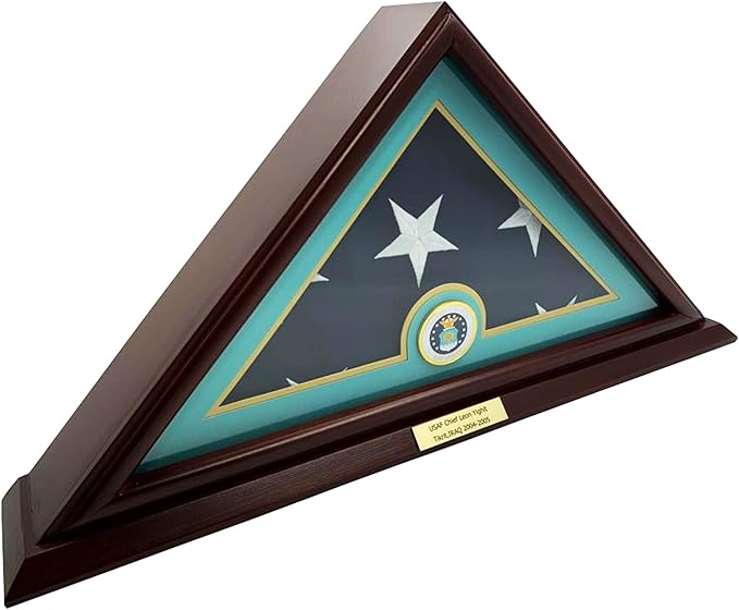 5'x9' Flag Display Case for American Veteran Burial Flag - Solid Wood, Cherry Finish -Armed Forces Options with A Custom Nameplate