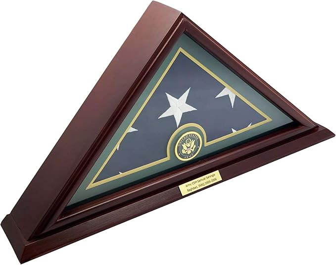 5'x9' Flag Display Case for American Veteran Burial Flag - Solid Wood, Cherry Finish -Armed Forces Options with A Custom Nameplate