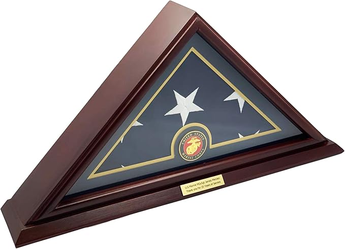 5'x9' Flag Display Case for American Veteran Burial Flag - Solid Wood, Cherry Finish -Armed Forces Options with A Custom Nameplate