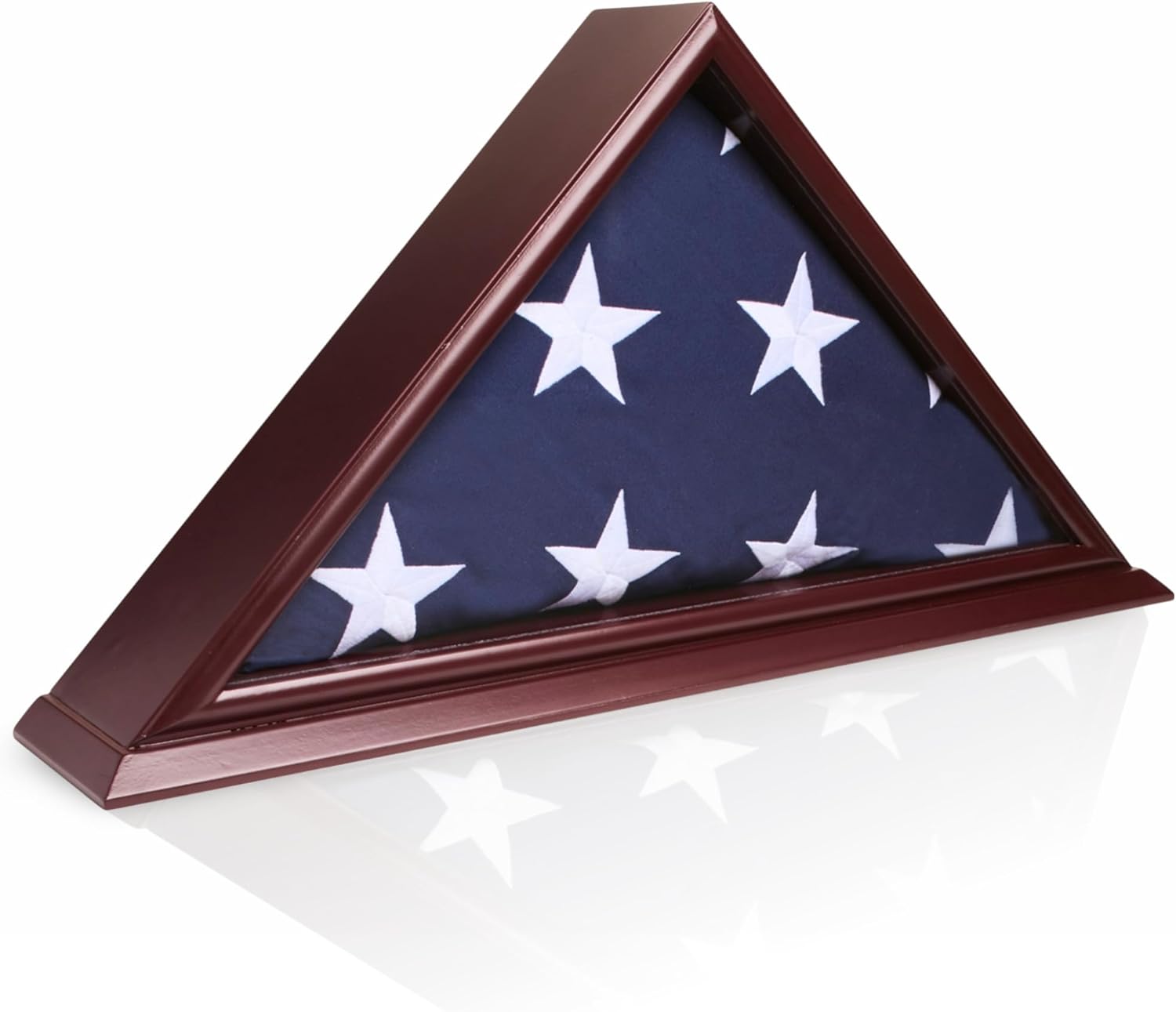 5x9 Flag Display Case for American Veteran Burial Flag - Wall Mounted Folded Flag Shadow Box with Clear Plexiglass Front, Solid Wood Cherry Finish