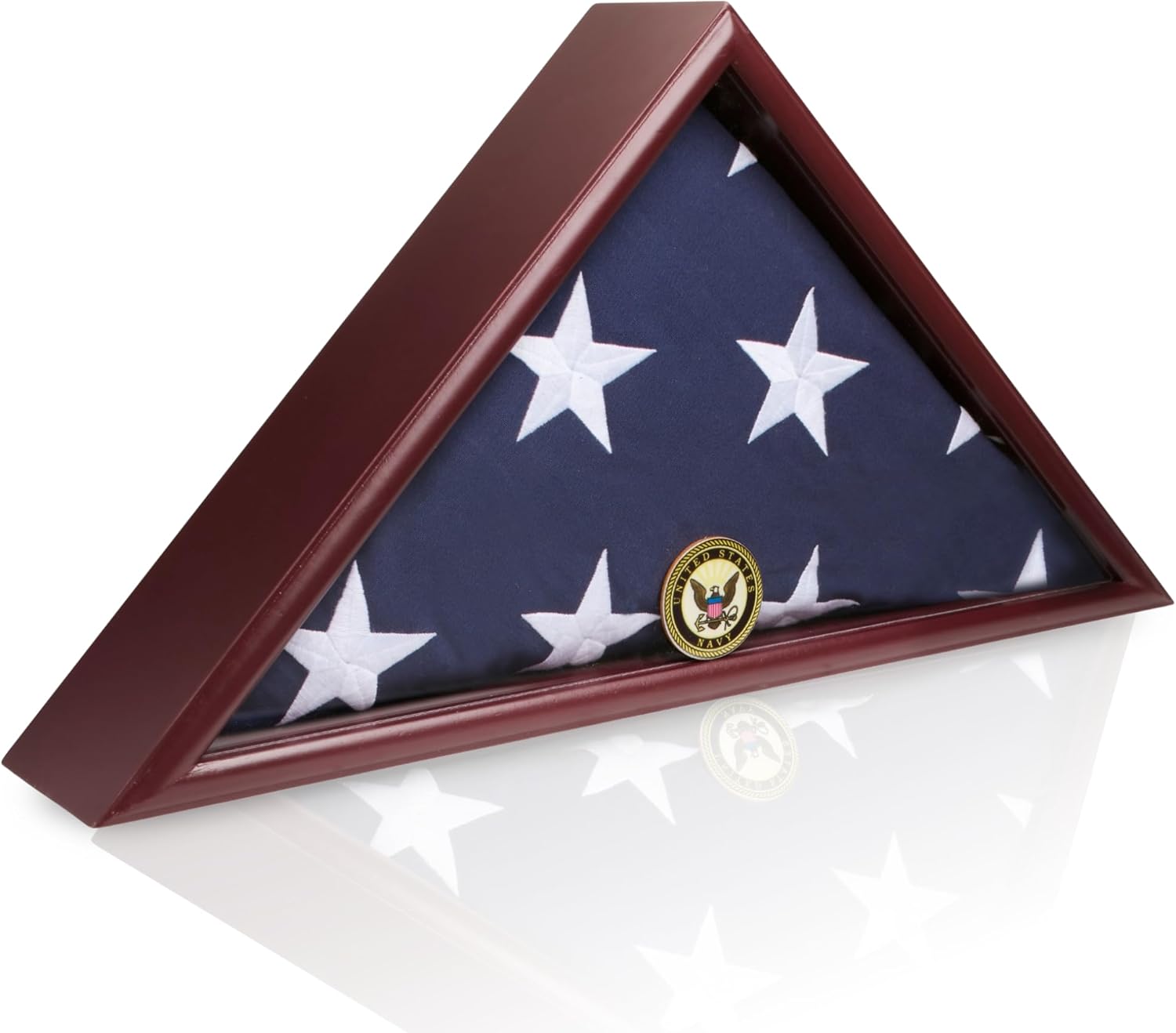 American Veteran Burial Flag Display Case with Flat Base and Armed Forces Emblems - Fits 5x9 Flag