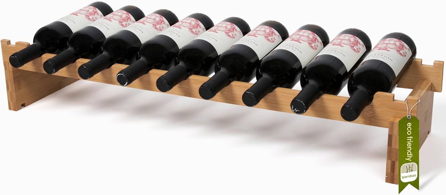 9 Bottle Wine Rack Stackable Modular Bamboo Wine Rack