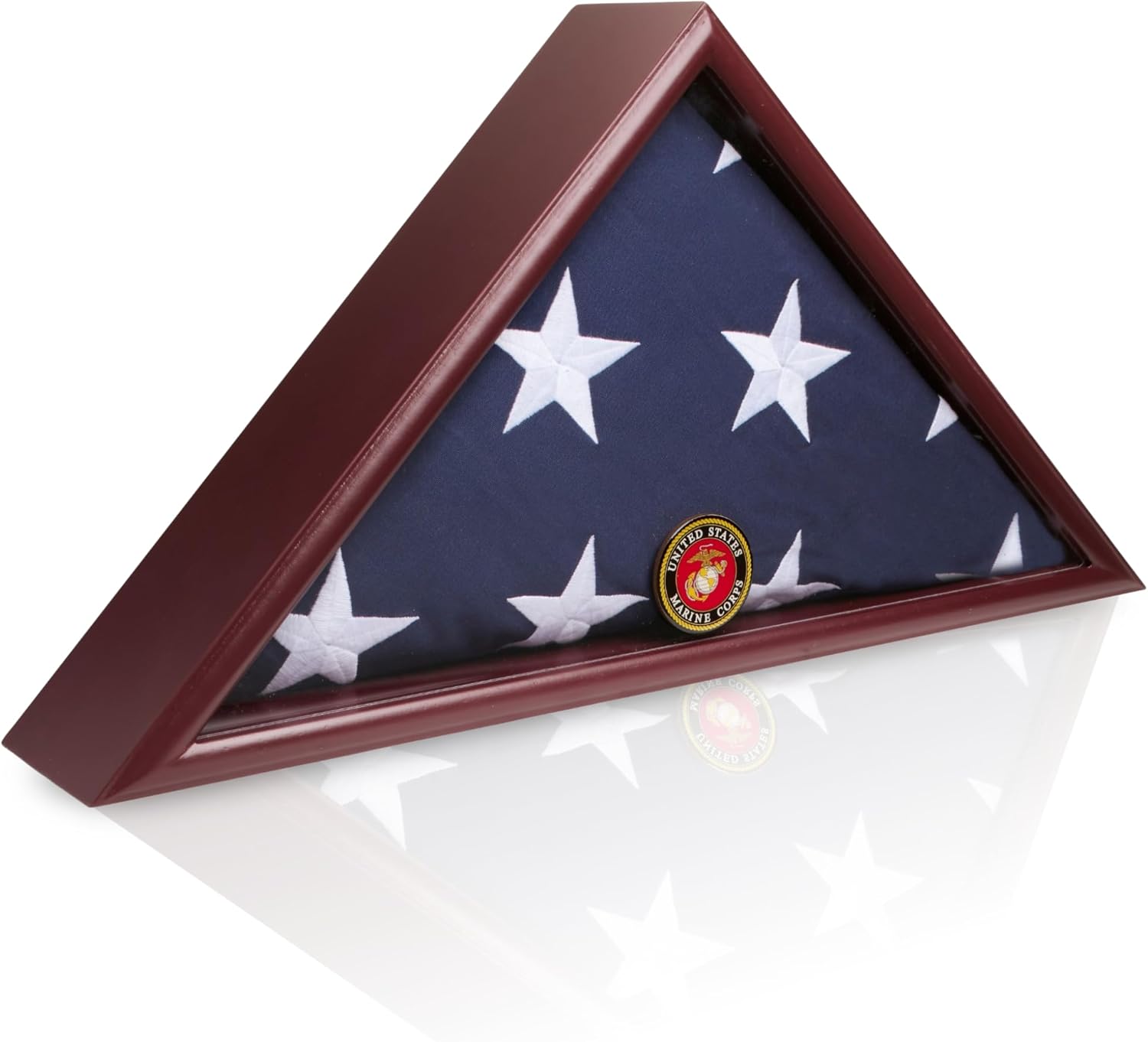 American Veteran Burial Flag Display Case with Flat Base and Armed Forces Emblems - Fits 5x9 Flag