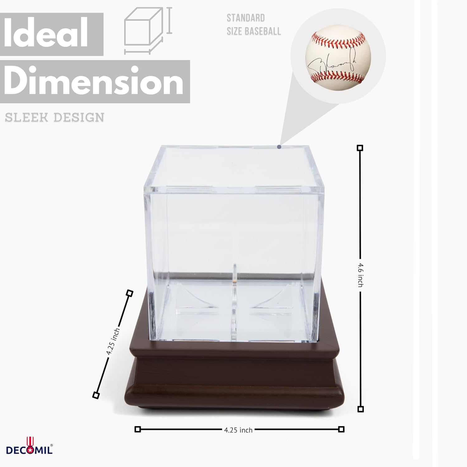 Single Baseball Display Case, Holder - UV Protection Acrylic Cube with Wooden Stand (Cherry Finish)