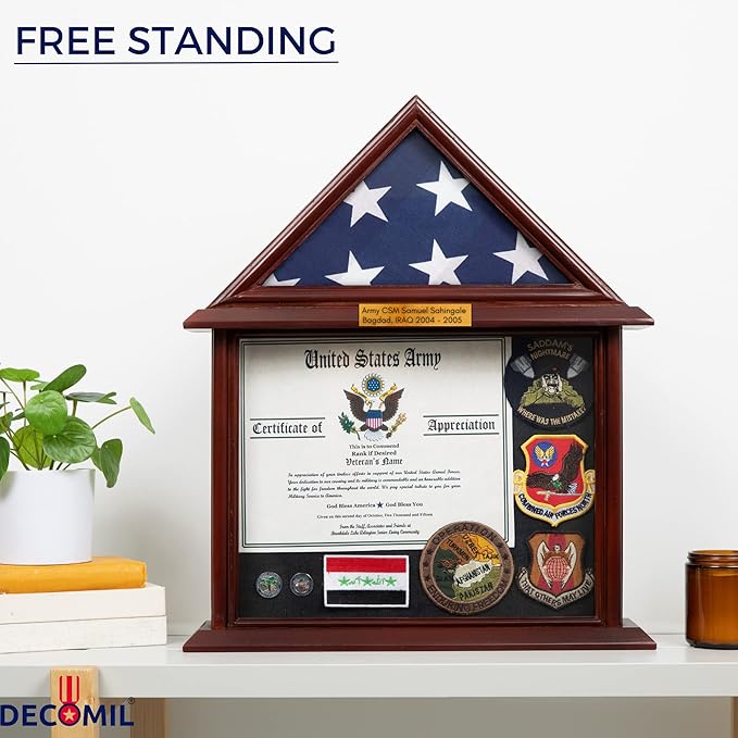 3x5 Flag Display Case with Certificate Holder - Customize Name Plate (Flag Box with Certificate) - Not for 5x9 Burial Flag