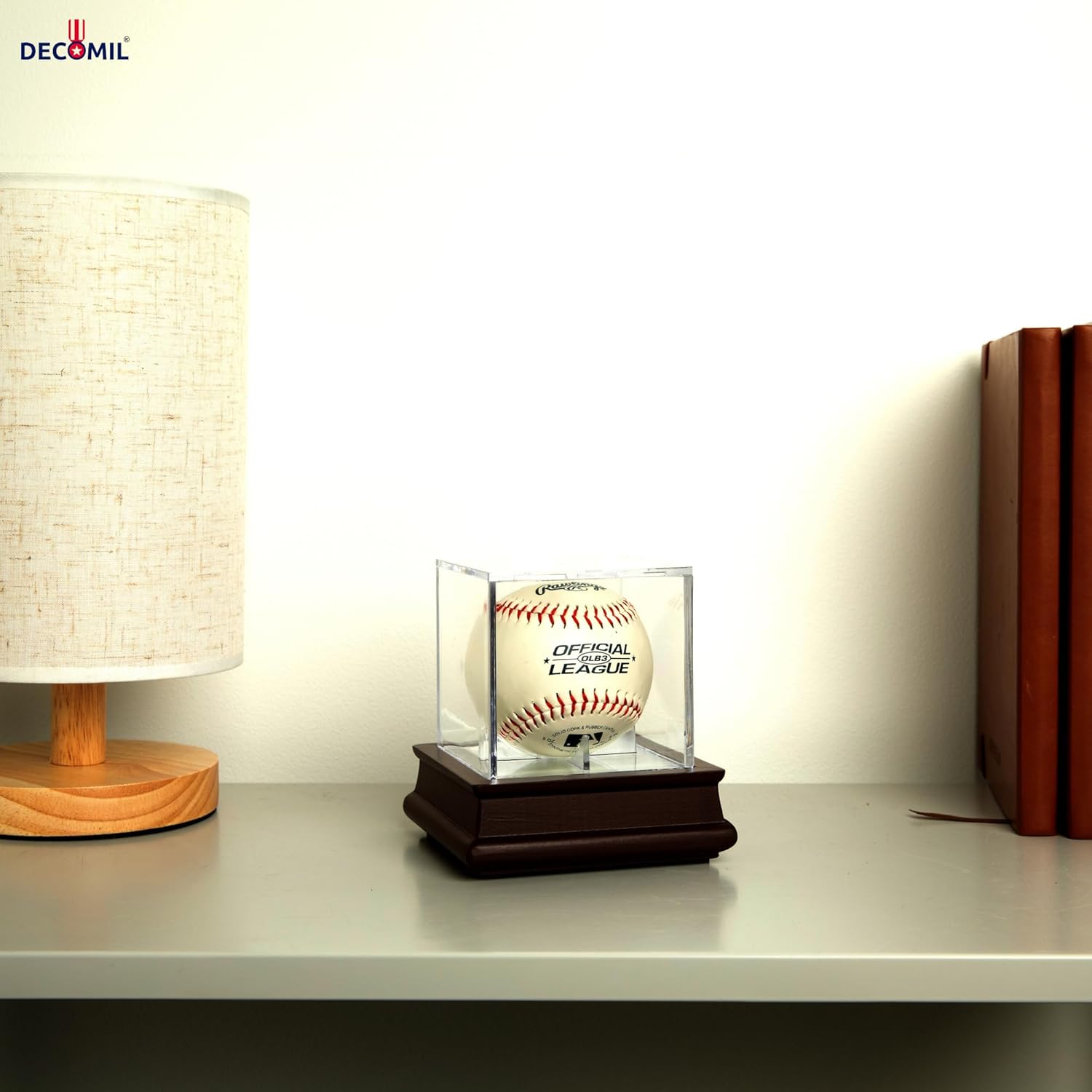 Single Baseball Display Case, Holder - UV Protection Acrylic Cube with Wooden Stand (Cherry Finish)