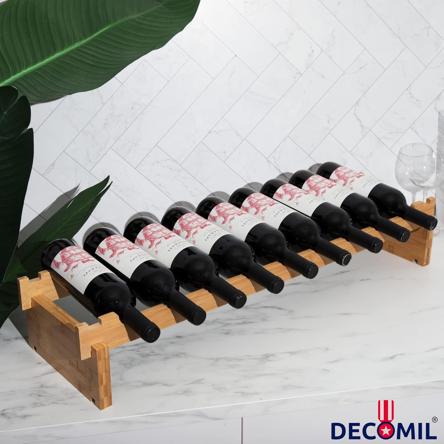 9 Bottle Wine Rack Stackable Modular Bamboo Wine Rack