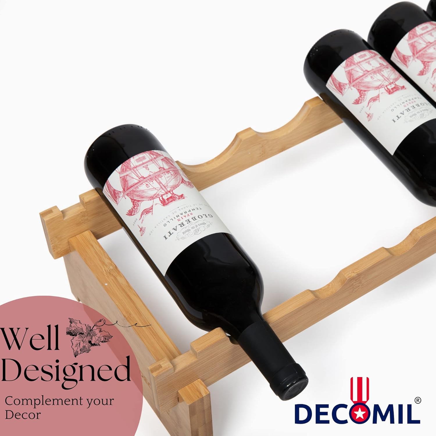 9 Bottle Wine Rack Stackable Modular Bamboo Wine Rack