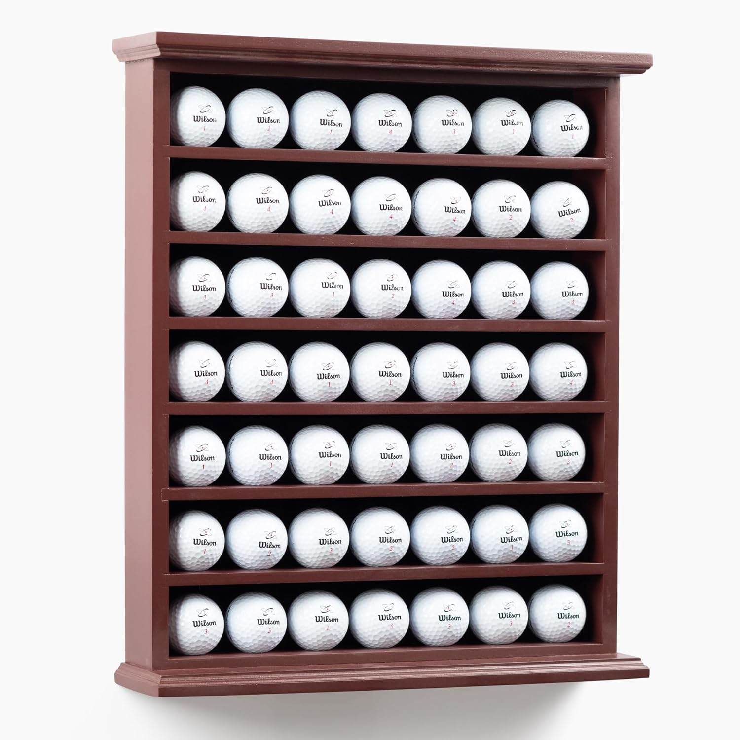 49 Golf Ball Display Case Cabinet Wall Rack Holder - No Door (Cherry Finish)