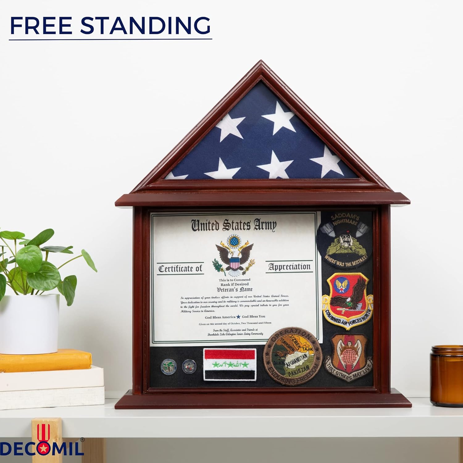 Certificate and Document Holder with 3x5 Flag Display Case - Mango Finish