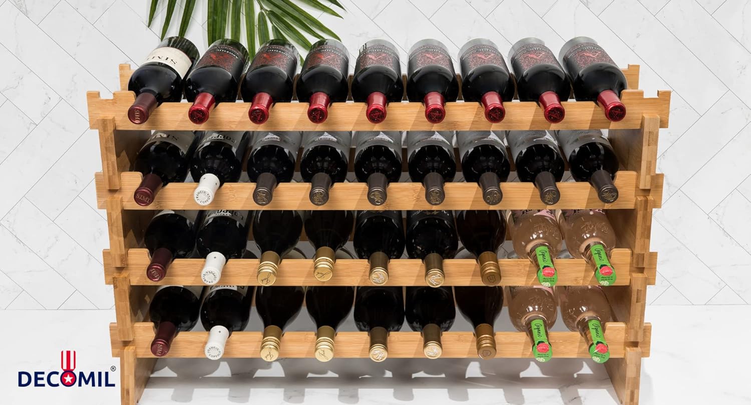 36 Bottle Wine Rack Stackable Modular Bamboo Wine Rack