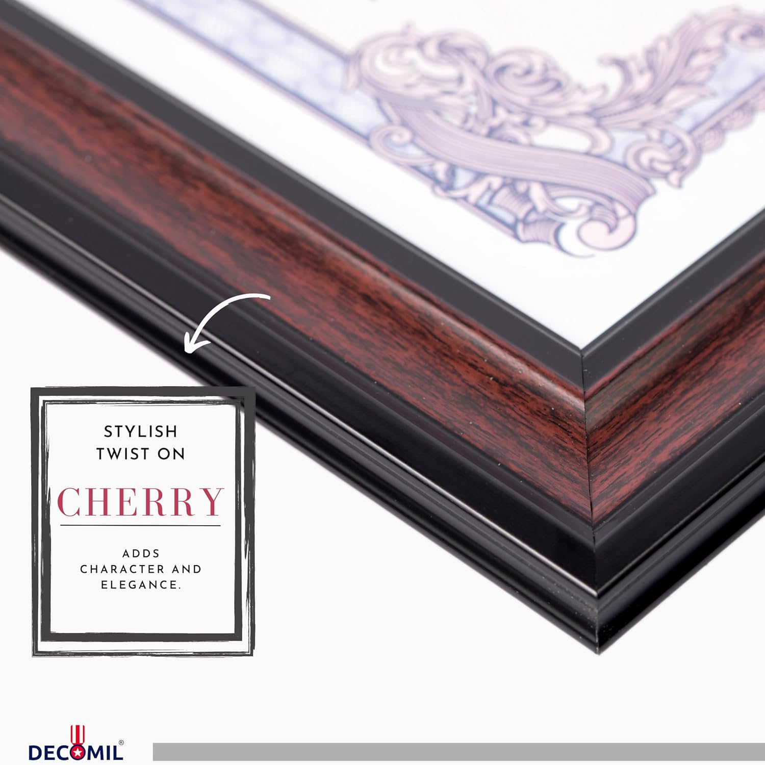 A4 Certificate Frame Holder for Wall - Set of 5, Real Cherry Finish, Solid Wood with Tempered Glass