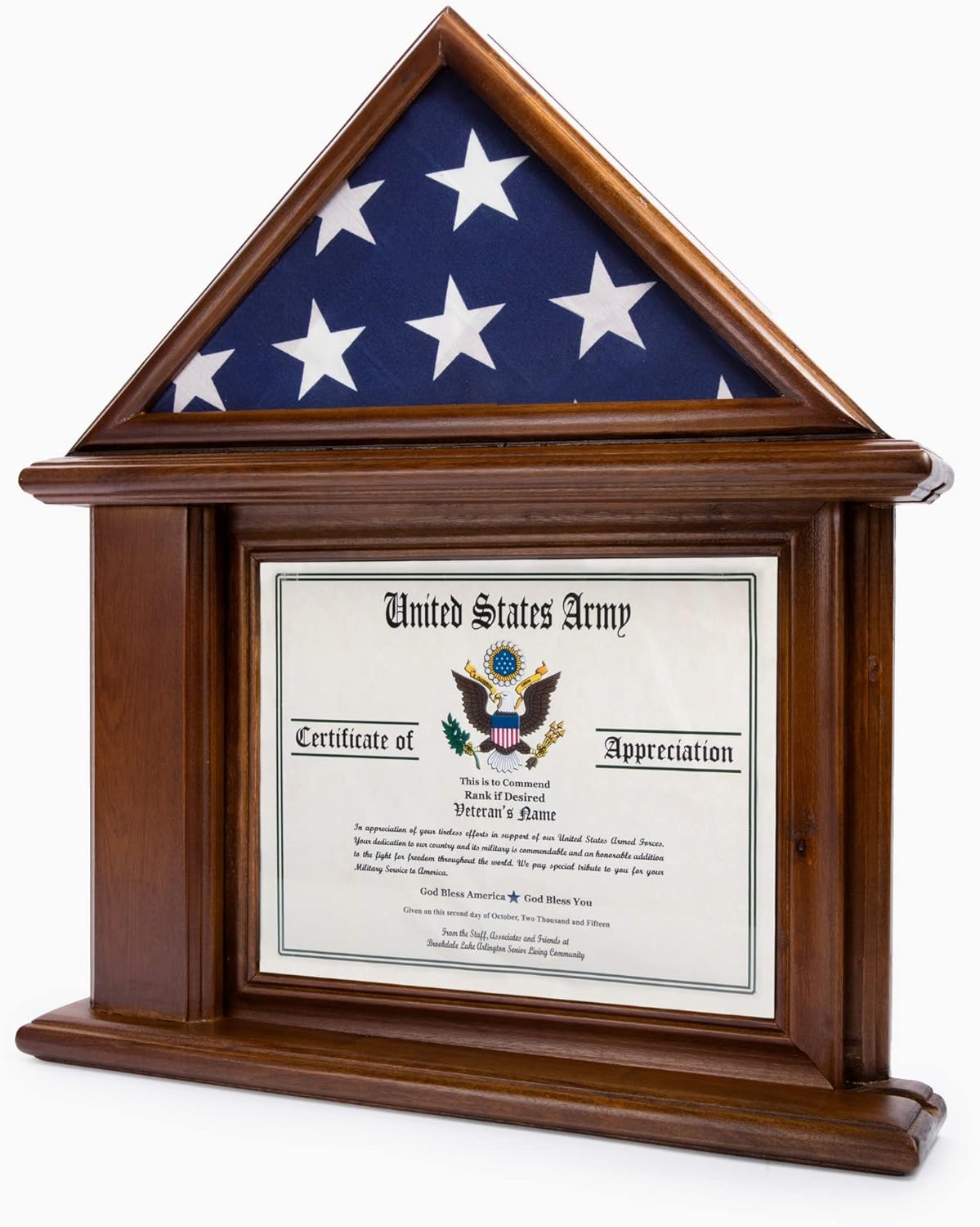 Flag Display Case with Certificate & Document Holder Frame - Walnut Finish