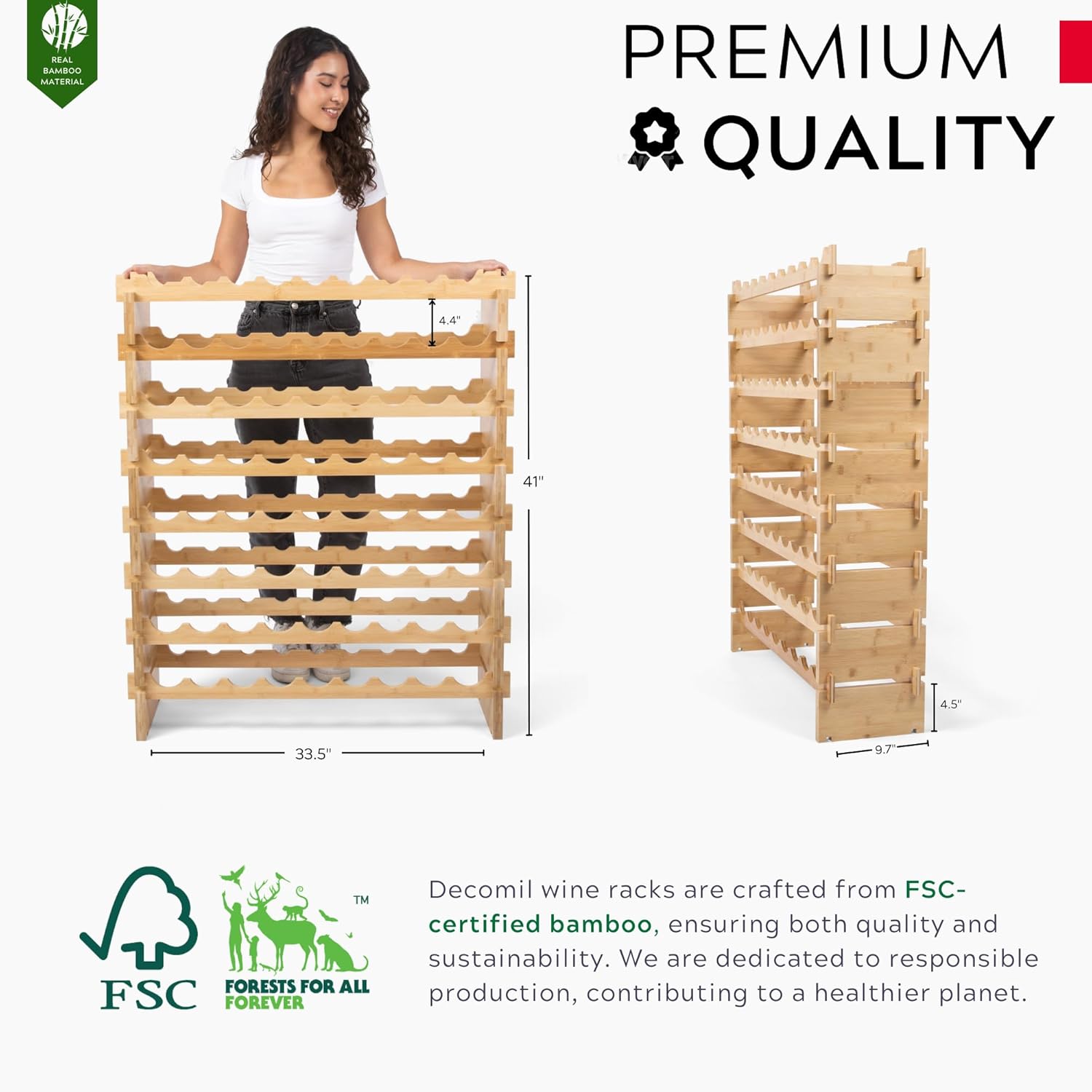 72 Bottle Wine Rack Stackable Modular Bamboo Wine Rack