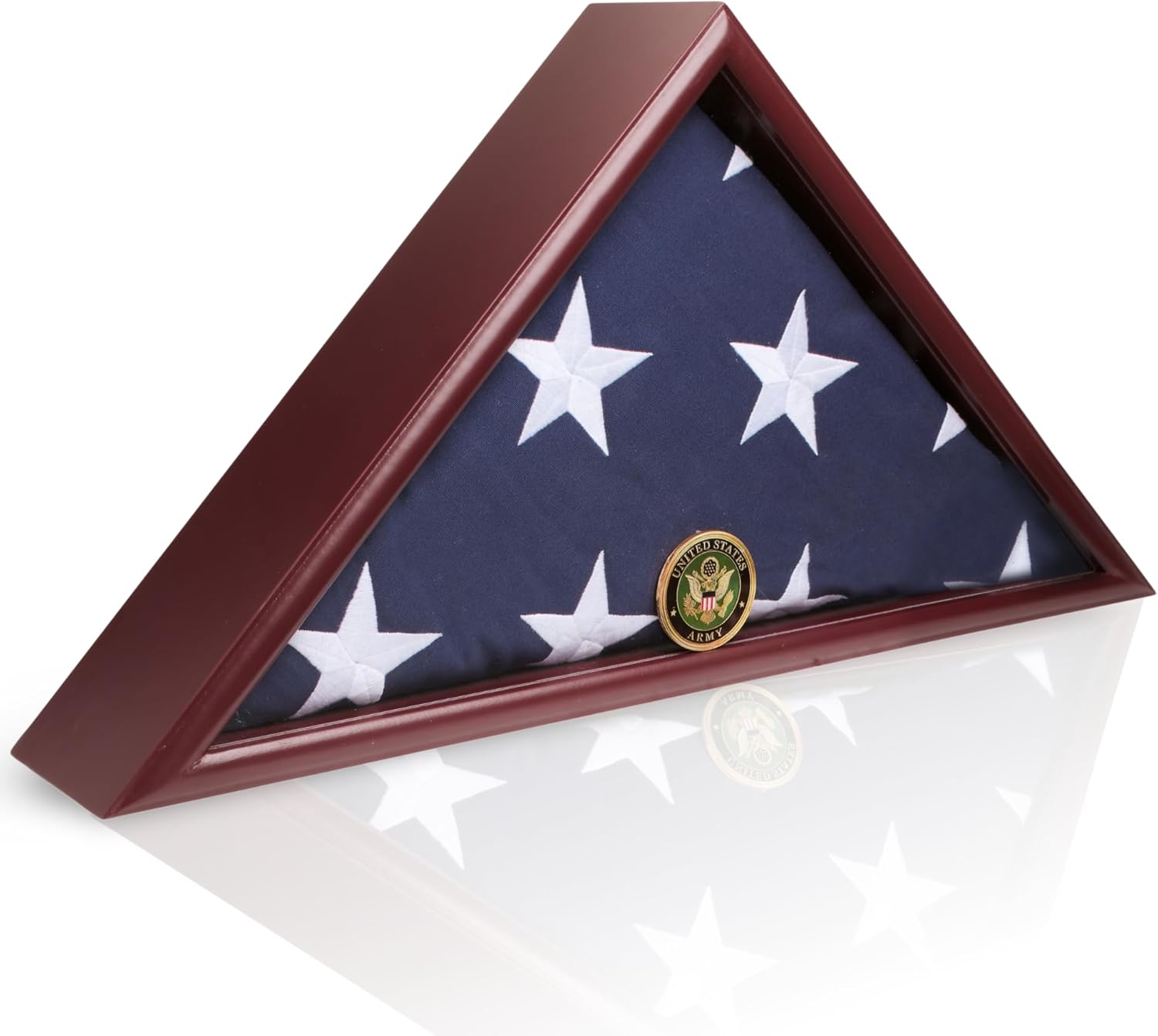 American Veteran Burial Flag Display Case with Flat Base and Armed Forces Emblems - Fits 5x9 Flag