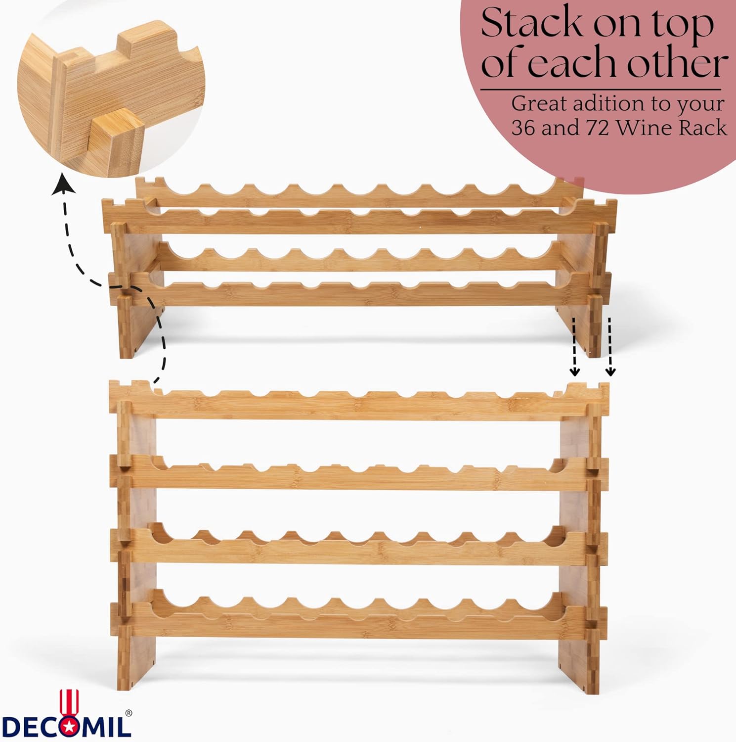 18 Bottle Wine Rack Stackable Modular Bamboo Wine Rack