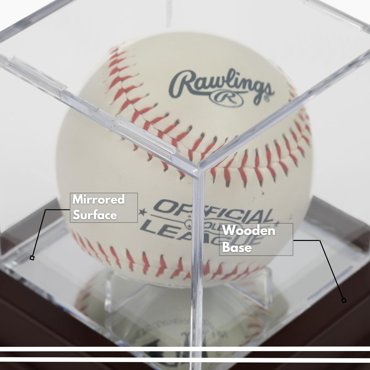 Single Baseball Display Case, Holder - UV Protection Acrylic Cube with Wooden Stand (Cherry Finish)