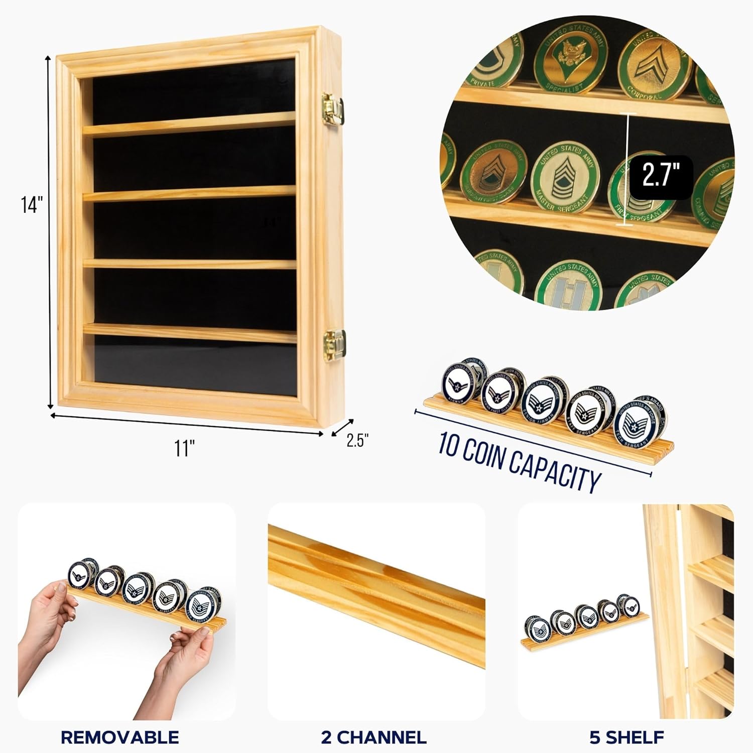 Challenge Coin Display Case | 14"x11" | Medal Display, Poker Chip Case, Rich Finish