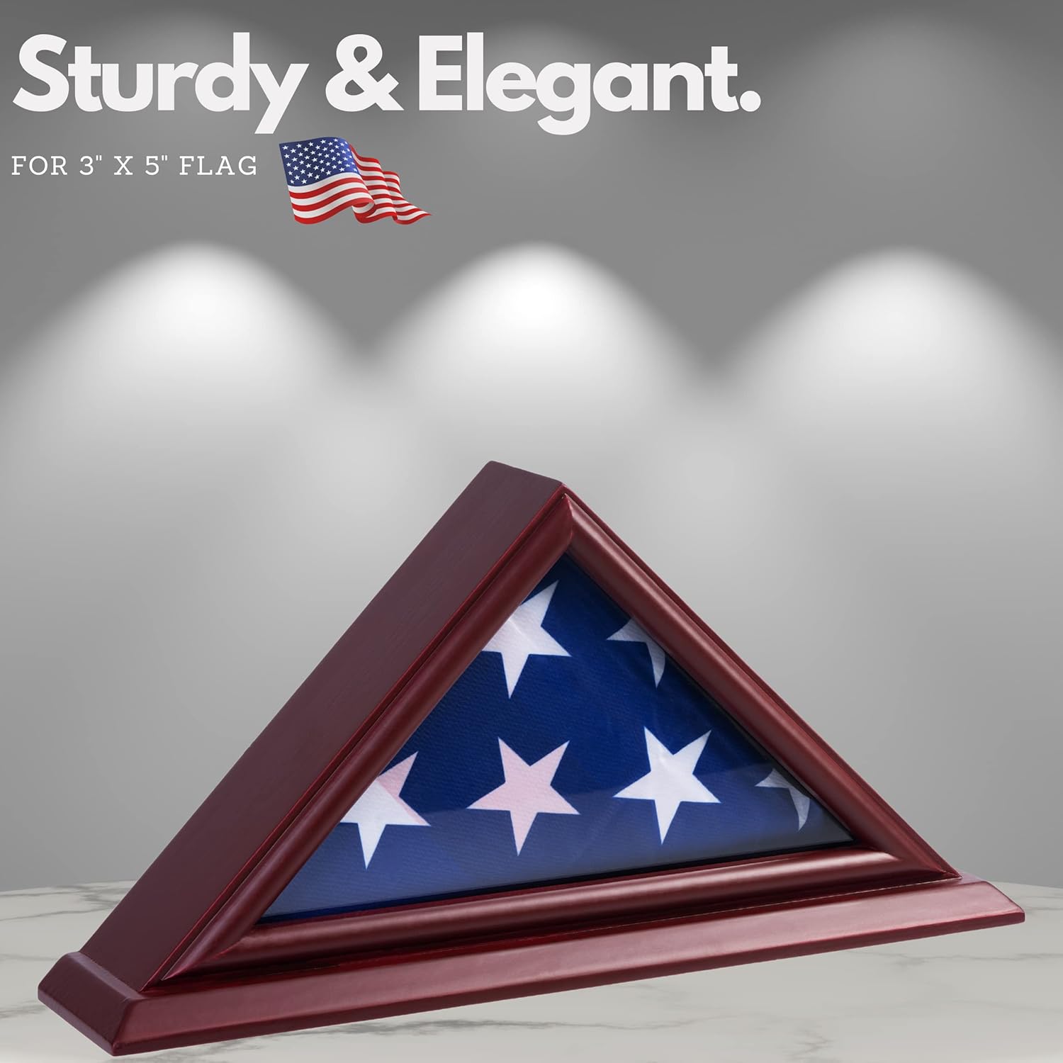 3x5 Flag Display Case - Small Flag Shadow Box for 3x5 Flag (Not for Burial Flags), Solid Wood with Cherry Finish