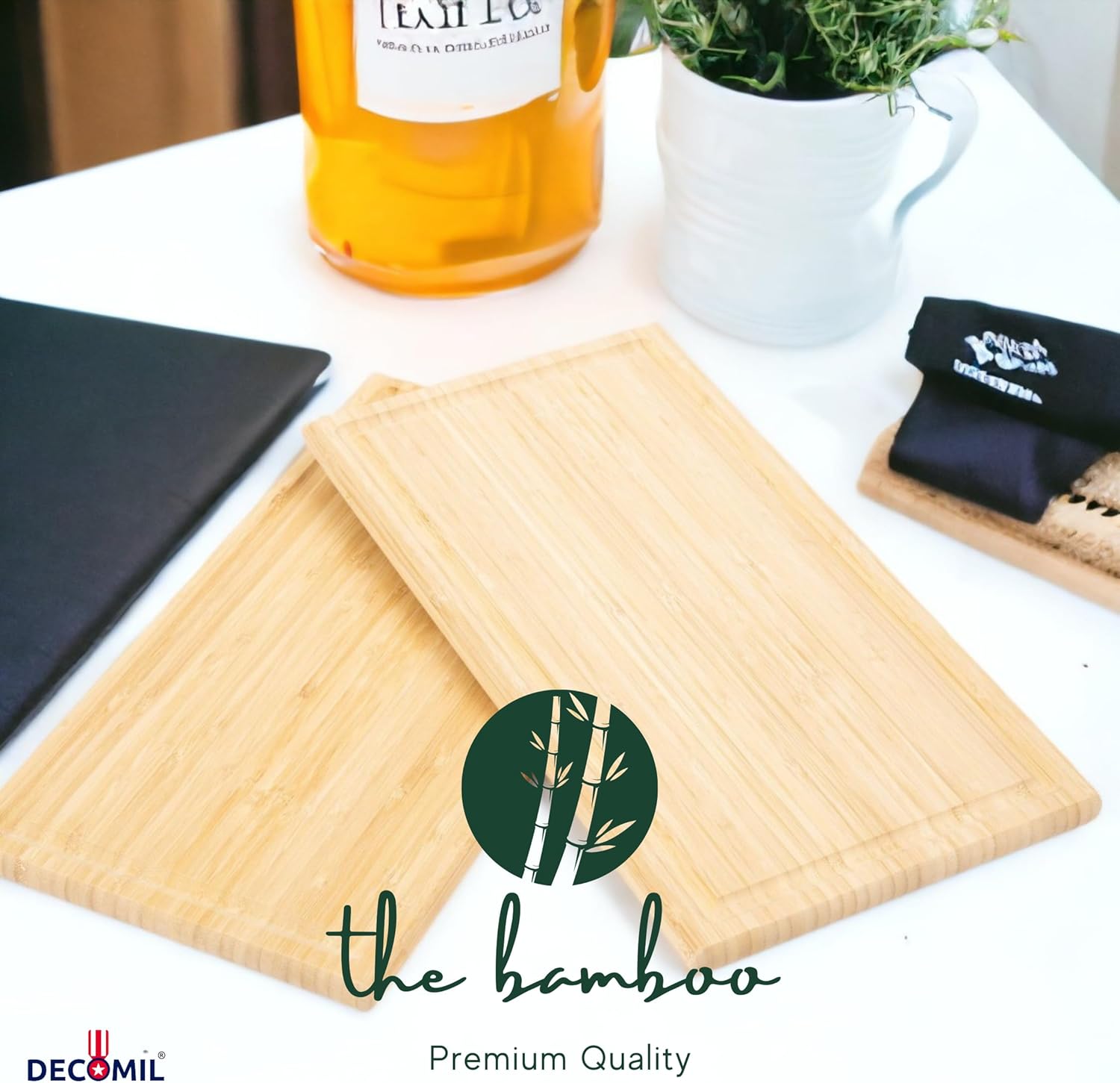 Bamboo Wood Cutting Board Set of 2 - 15.25 x 8.25 Inch Versatile Chopping and Serving Boards