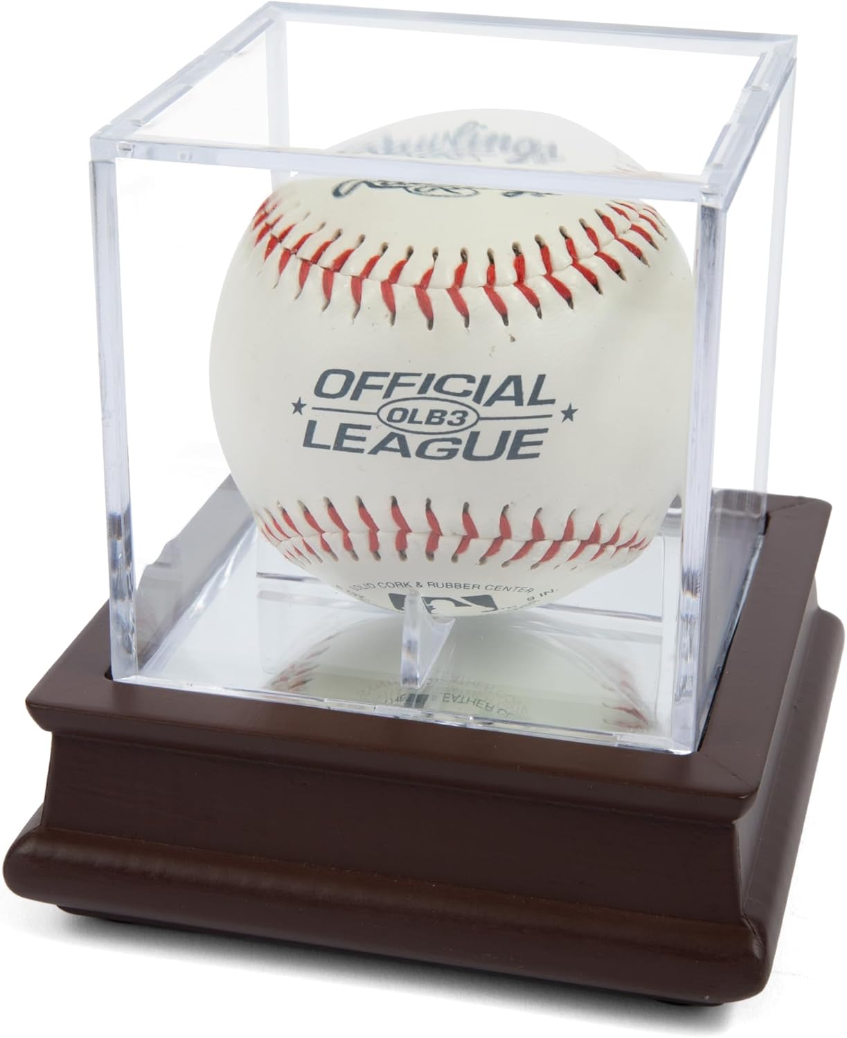 Single Baseball Display Case, Holder - UV Protection Acrylic Cube with Wooden Stand (Cherry Finish)