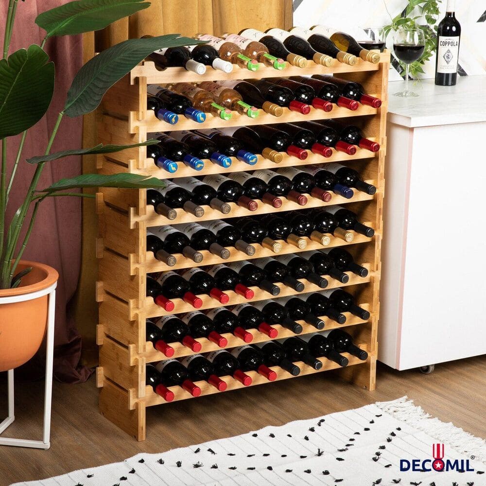 72 Bottle Wine Rack Stackable Modular Bamboo Wine Rack