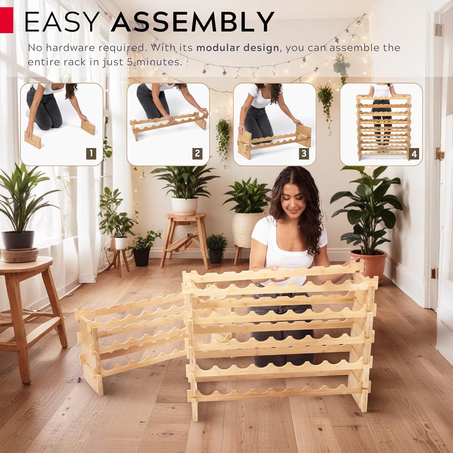 72 Bottle Wine Rack Stackable Modular Bamboo Wine Rack