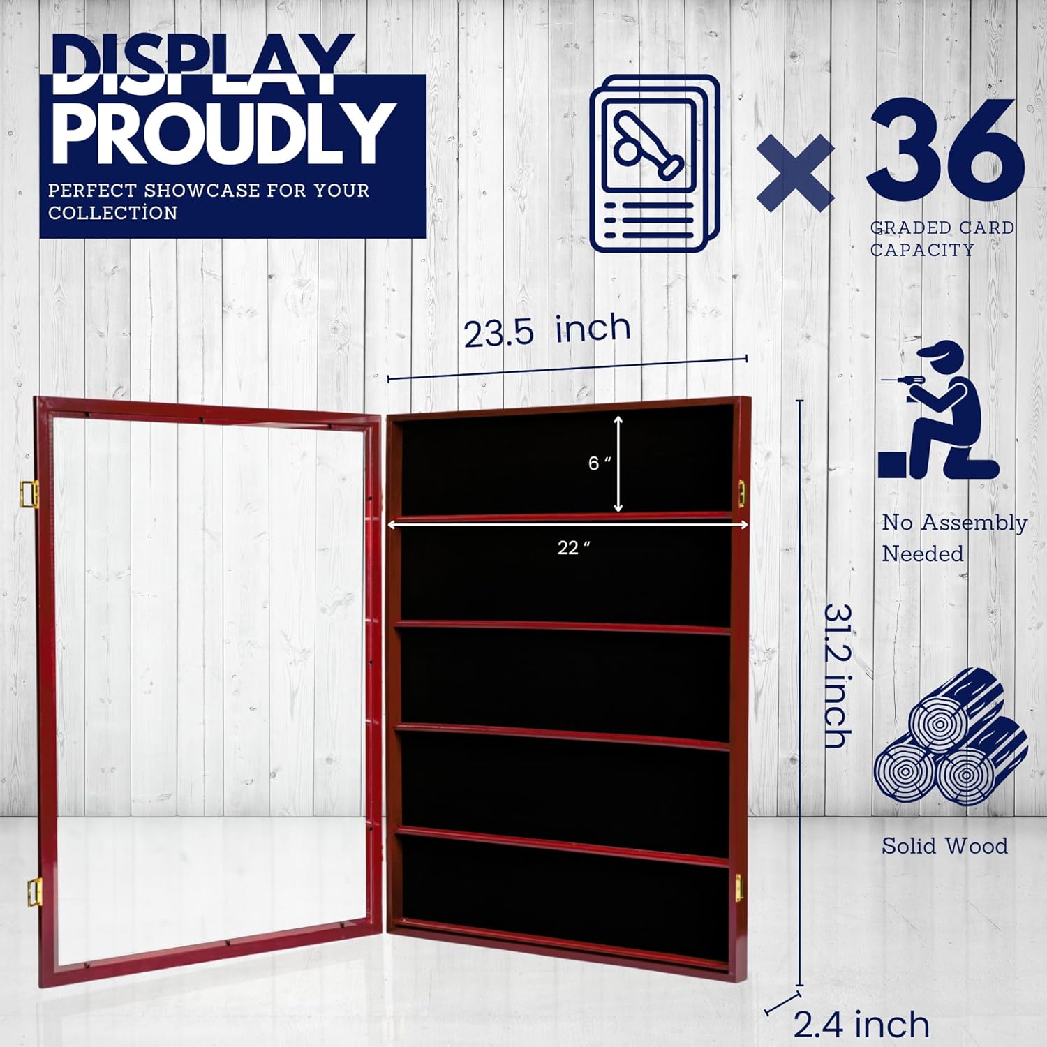 Graded Sports Card Display Case - Trading Card Collection Cabinet for Baseball, Basketball, Football, and Comic Cards