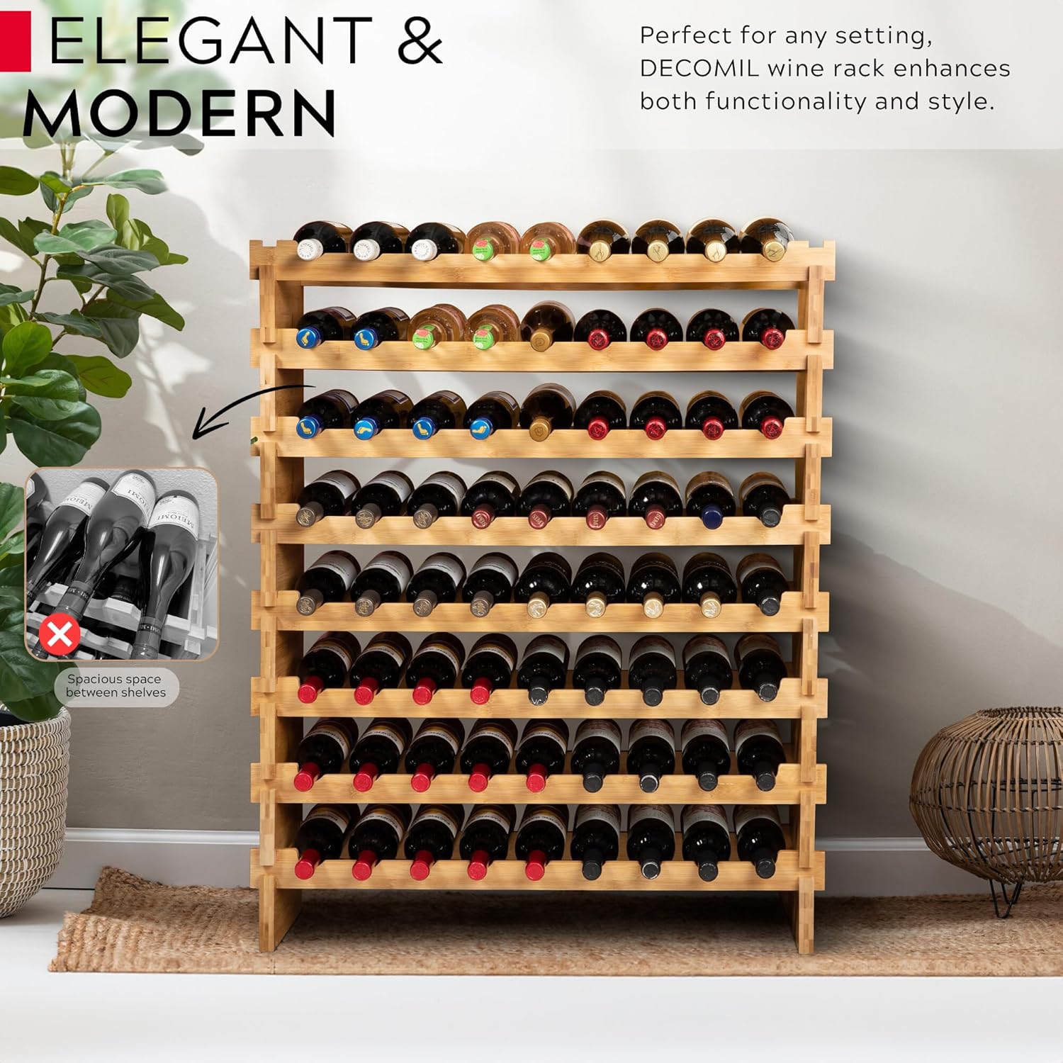 72 Bottle Wine Rack Stackable Modular Bamboo Wine Rack