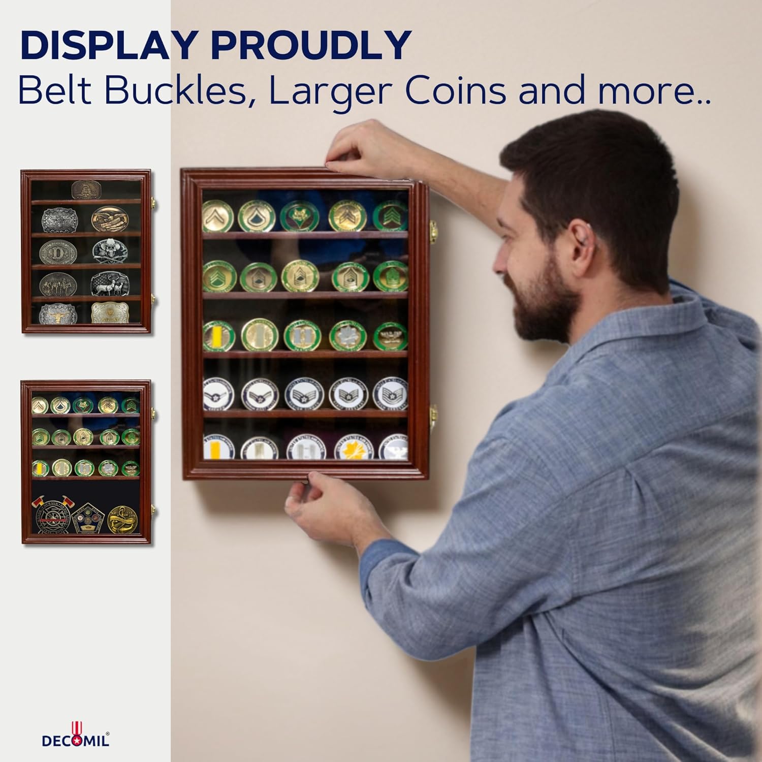 Challenge Coin Display Case | 14"x11" | Medal Display, Poker Chip Case, Rich Finish