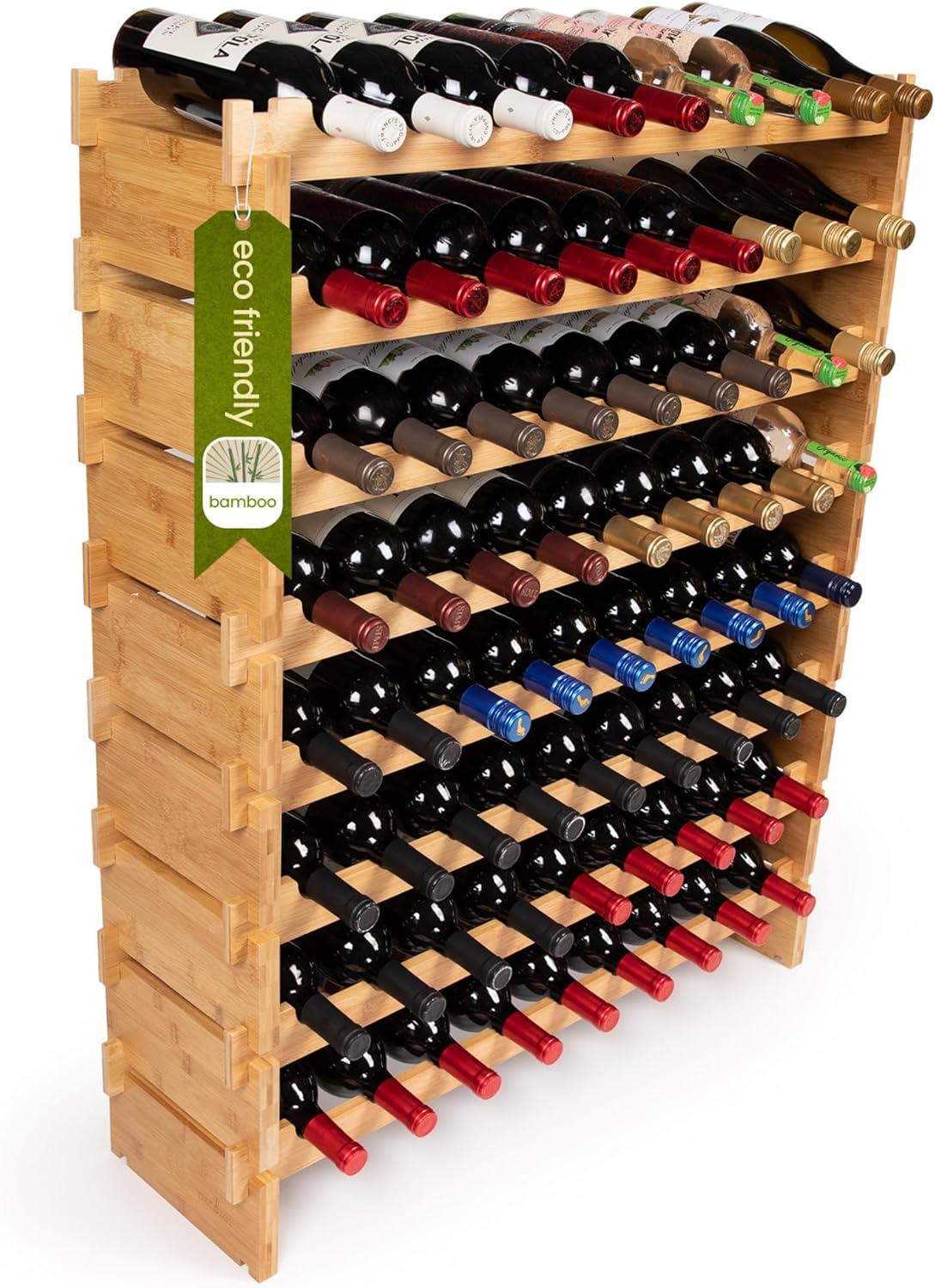 72 Bottle Wine Rack Stackable Modular Bamboo Wine Rack