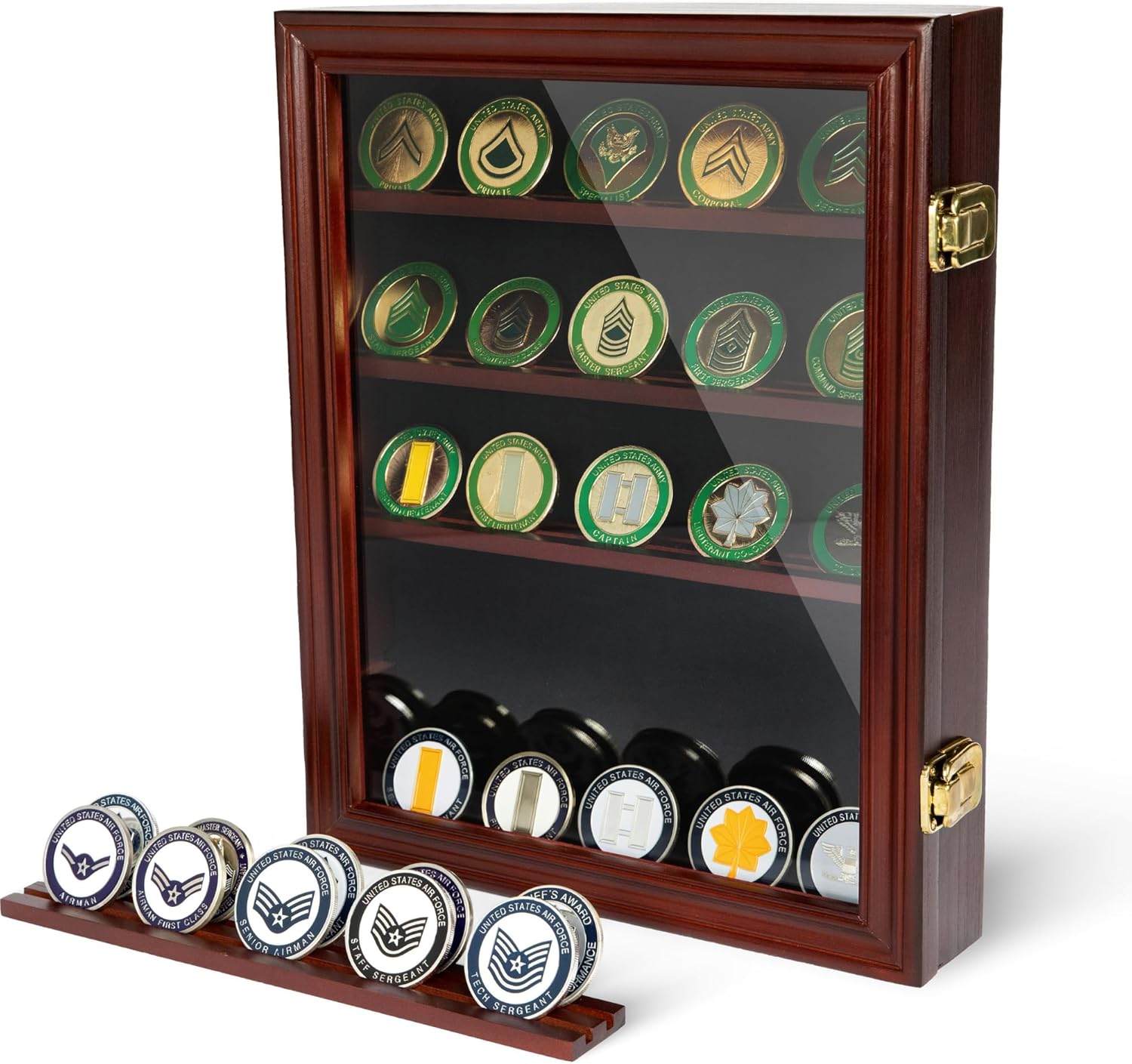 Challenge Coin Display Case | 14"x11" | Medal Display, Poker Chip Case, Rich Finish