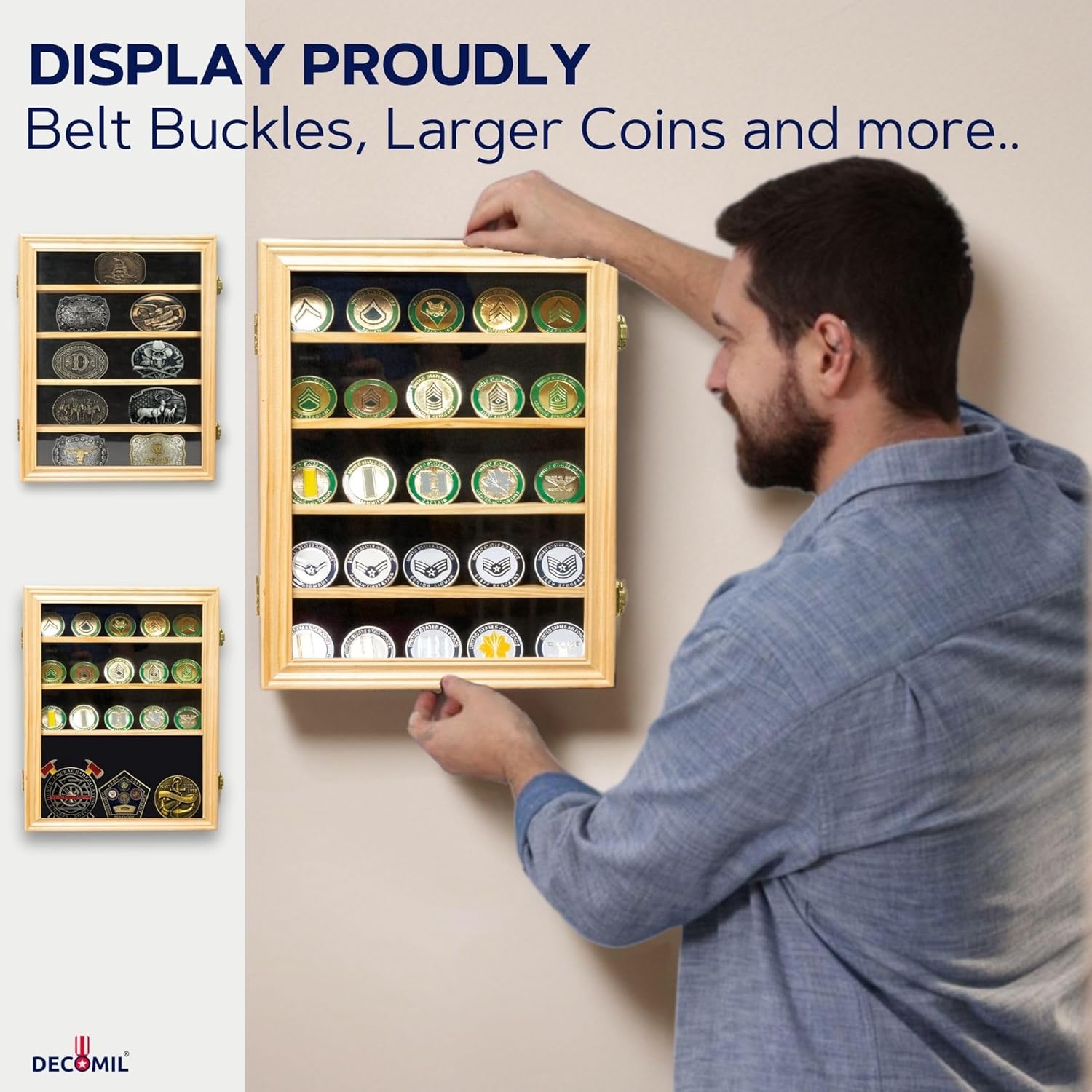 Challenge Coin Display Case | 14"x11" | Medal Display, Poker Chip Case, Rich Finish