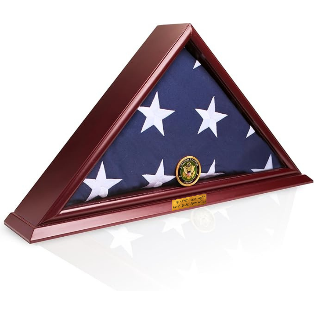 5'x9' Flag Display Case for American Veteran Burial Flag(Smallbase) - Solid Wood, Cherry Color- 4 Armed Forces Medal Options with A Custom Nameplate