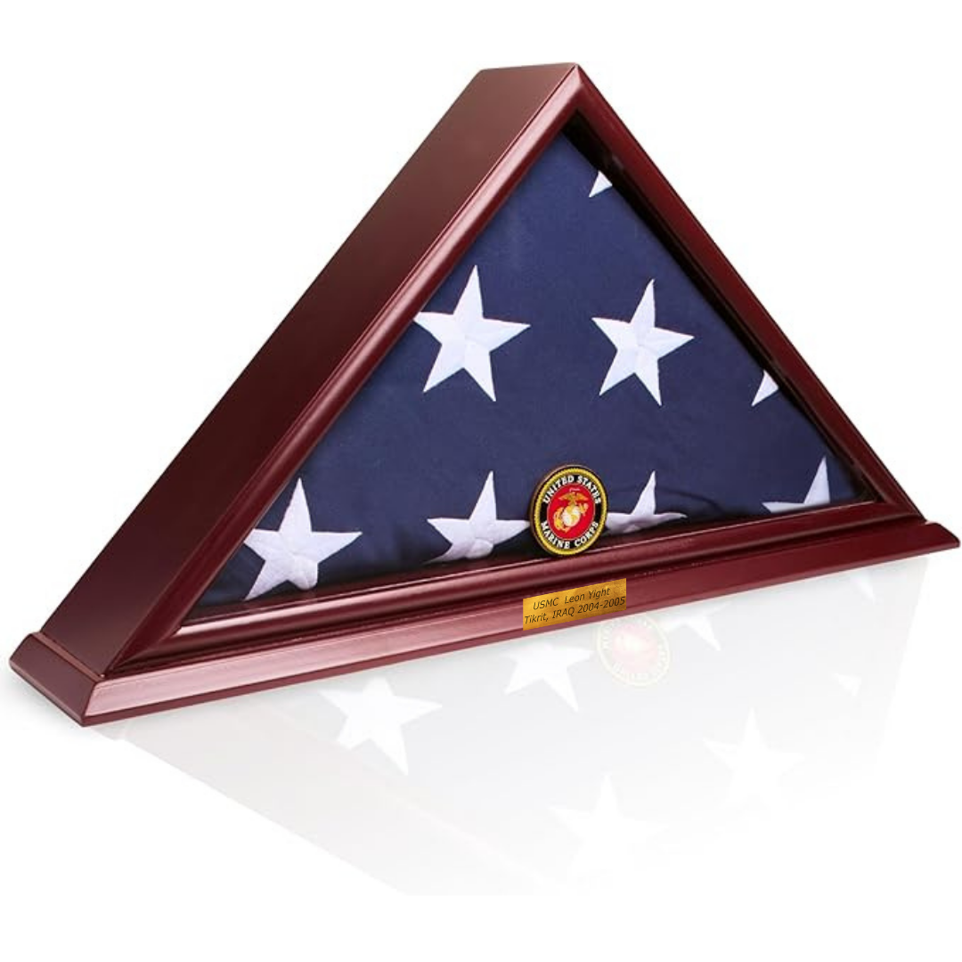 5'x9' Flag Display Case for American Veteran Burial Flag(Smallbase) - Solid Wood, Cherry Color- 4 Armed Forces Medal Options with A Custom Nameplate