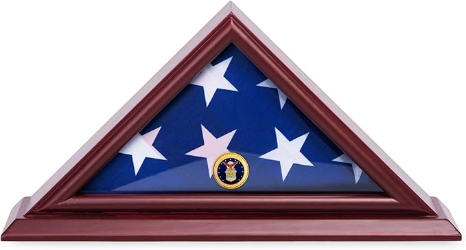 Flag Display Case for 3x5 Folded Flags, Flag Box Display case- NOT for Burial ( 5X9) Flag, Shadow Box Frame, with Armed Forces Emblems for Military and Patriots (Navy)