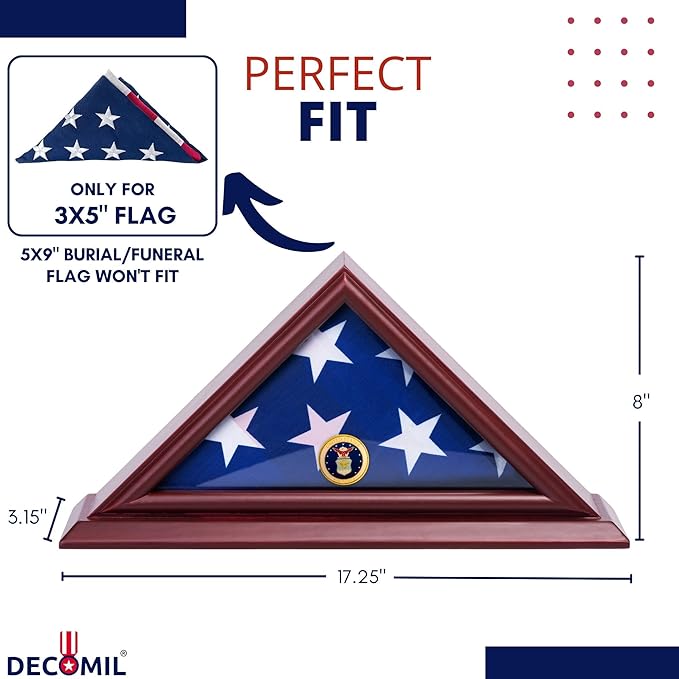 Flag Display Case for 3x5 Folded Flags, Flag Box Display case- NOT for Burial ( 5X9) Flag, Shadow Box Frame, with Armed Forces Emblems for Military and Patriots (Navy)