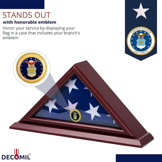 Flag Display Case for 3x5 Folded Flags, Flag Box Display case- NOT for Burial ( 5X9) Flag, Shadow Box Frame, with Armed Forces Emblems for Military and Patriots (Navy)